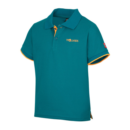 Polo Trollkids Bergen XT Quick-dry UPF30+ zielony lagunowy/zachód słońca na Saharze (108-359)