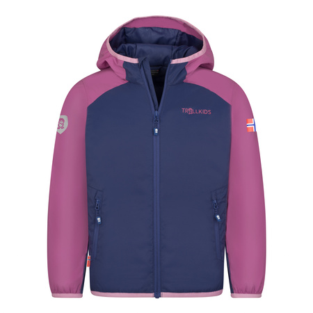 Kurtka ultralekka przejściowa dziecięca dla chłopca/dziewczynki Trollkids Kids Halsafjord Jacket violet blue/mallow pink/wild rose (616-111)