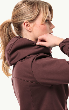 Wyprzedaż - Kurtka przejściowa z kapturem damska Jack Wolfskin Windhain Hoody W softshell czerwona (1307481_2866)