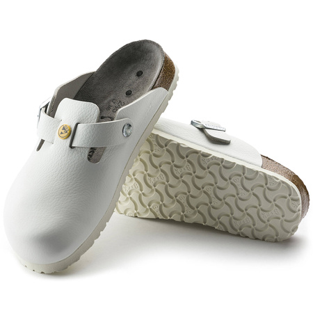 Chodaki damskie Birkenstock Boston ESD White skóra naturalna klapki medyczne narrow wąskie (0061378)