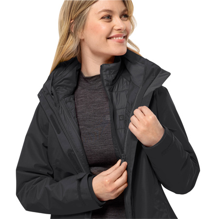 Wyprzedaż - Kurtka trekkingowa damska Jack Wolfskin Geisshorn 3in1 JKT W wiatroszczelna czarna (1115601_6000)
