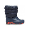 Wyprzedaż - Śniegowce dziecięce Crocs Classic Neo Puff Boot T wysokie buty zimowe z ortalionu granatowe (207683-NAVY)