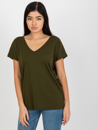 Khaki gładki t-shirt basic z dekoltem V Emory  (RV-TS-4832.30)