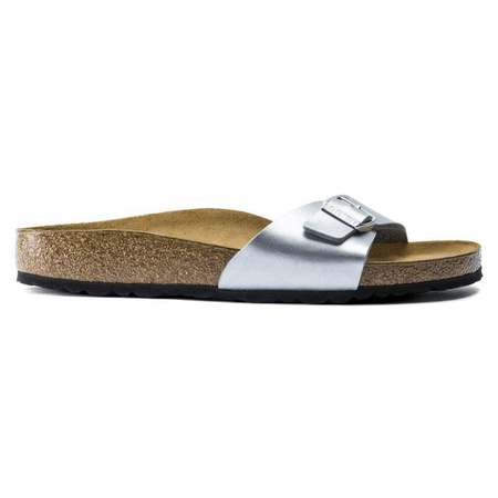 Klapki damskie Birkenstock Madrid Birko-Flor Silver srebrne regular szerokie (0040411)