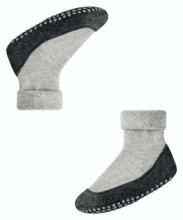Wyprzedaż - Kapcie dziecięce z wełną merino FALKE Cosyshoe Teens SO CP light grey antypoślizgowe (10560-3400)