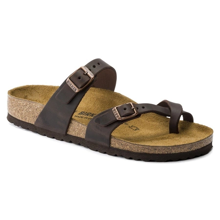 Klapki damskie Birkenstock Mayari Habana Narrow japonki na wąską stopę skóra nubukowa brązowe (0171323)