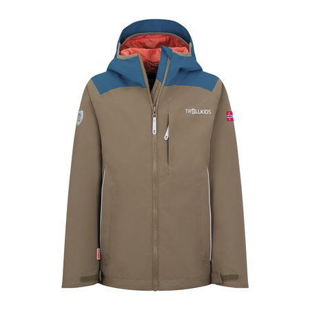 Kurtka przeciwdeszczowa dziecięca dla chłopca/dziewczynki Trollkids Kids Bergen Jacket mocca brown/atlantic blue/glow orange (610-822)