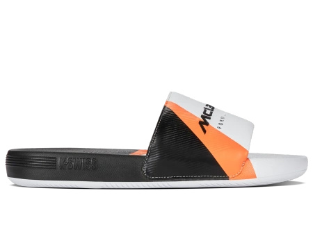 Męskie klapki K-Swiss SLIDE SNDL X MCLAREN WHITE/BLACK/PAPAYA-M (04422-196-M)
