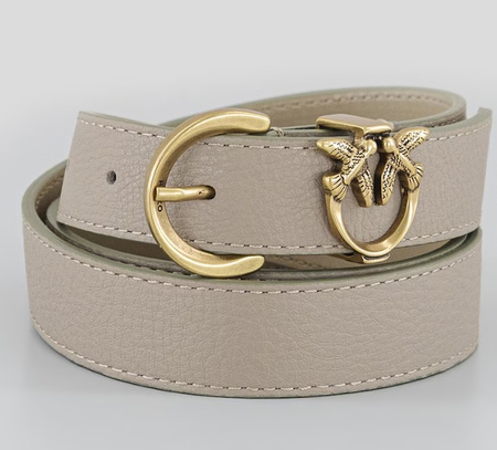 Wyprzedaż - Skórzany pasek z klamrą Pinko TAMBORIL H3 BELT 102820-A158 beżowy (2.5 cm)