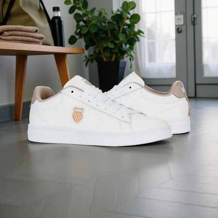Męskie sneakersy K-Swiss COURT SHIELD II WHITE/TAUPE/JURASSIC GOLD-M (04412-988-M)