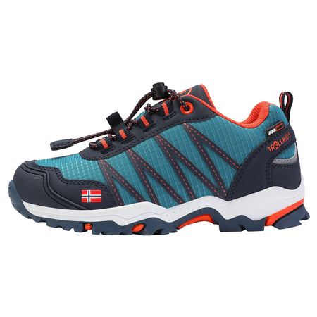 Wodoodporne buty turystyczne dziecięce dla chłopca/dziewczynki Trollkids Kids Trolltunga Hiker Low atlantic blue/dark navy/glow orange (155-197)