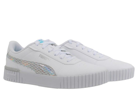 Buty sportowe damskie Puma CARINA 2.0 MERMAID JR modne snealersy z brokatowymi detalami białe (389742-01)