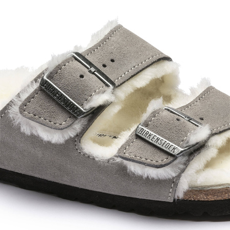 Klapki damskie/męskie ocieplane Birkenstock Arizona Shearling Stone Coin zamsz z wełną owczą narrow wąskie (1017403)