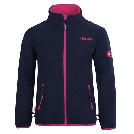 Kurtka polarowa dla dziewczynki Trollkids Girls Oppdal Jacket XT rozpinana granatowa/różowa (415-114)