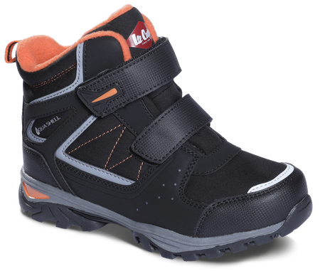Wyprzedaż - Trapery zimowe dziecięce Smartstep Lee Cooper Black/Orange outdoorowe trekkingowe na rzep czarne (LCJ-23-01-2060K)