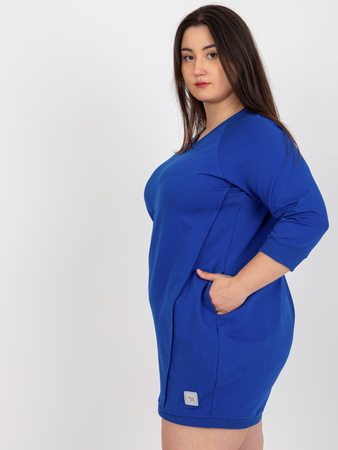 Kobaltowa mini sukienka plus size z rękawem 3/4  (RV-SK-6847.59P)