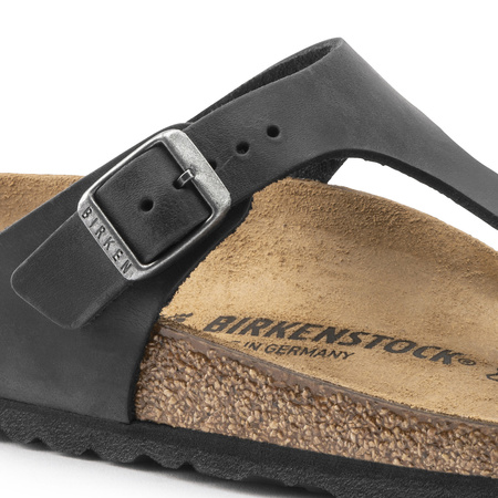 Japonki damskie/męskie Birkenstock Gizeh NU Oiled Black Regular olejowana skóra na szeroką stopę (0845251)