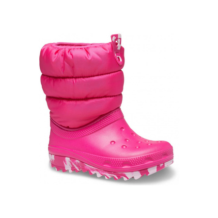 Śniegowce dziecięce Crocs Classic Neo Puff Boot T zimowe buty dla dzieci ortalionowe różowe (207683-PINK)