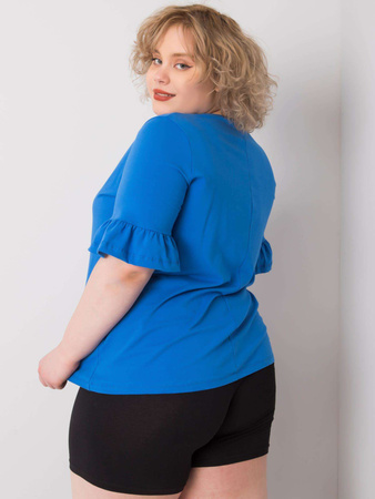 Ciemnoniebieska bluzka plus size z ozdobnymi rękawami (RV-BZ-6635.18X)