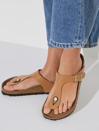 Japonki damskie Birkenstock Gizeh Vegan BS Birko-Flor Nubuck brown brązowe regular szerokie (1025062)