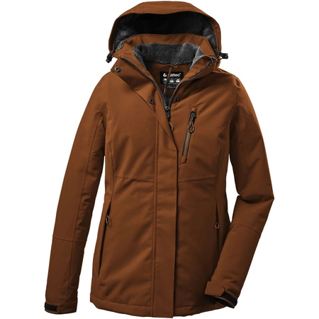 Wyprzedaż - Kurtka z kapturem outdoorowa damska Killtec KOW 140 techniczna parka zimowa brązowa (37411/302)