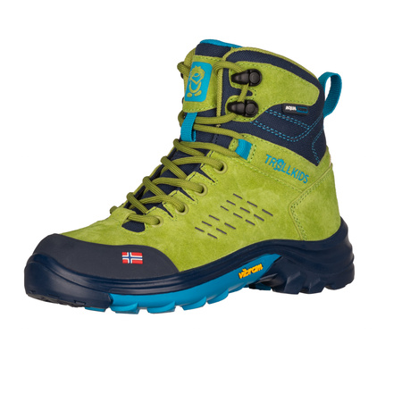 Wodoodporne buty turystyczne dziecięce dla chłopca/dziewczynki Trollkids Kids Trollsteinen Hiker Mid XT kiwi/mystic blue/vivid blue (658-346)