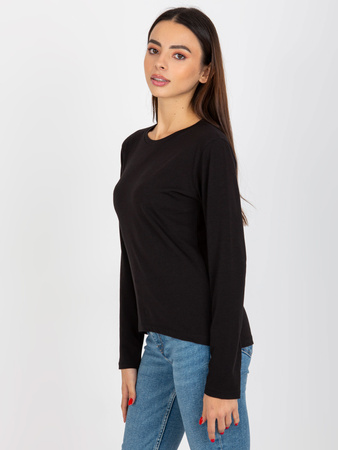 Czarna gładka bluzka longsleeve z okrągłym dekoltem   (VI-BZ-075.25X)