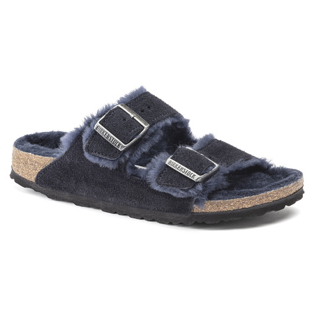 Klapki ocieplane Birkenstock Arizona VL Shearling Midnight skóra zamszowa szerokie regular (1020592)