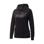 Bluza z kapturem damska PUMA ESS+ VELOR HOODIE typu kangurka dresowa z logo czarna (670008-01)