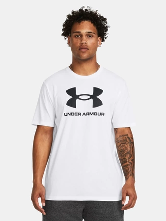 T-shirt sportowy męski Under Armour Logo koszulka na lato treningowa biały (1382911-100)