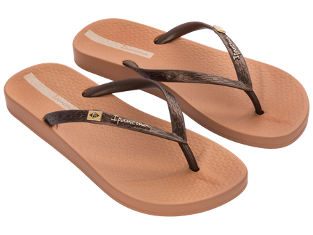 Wyprzedaż - Klapki na lato damskie Ipanema Anat Brasili plażowe brązowe (82932-AJ156)