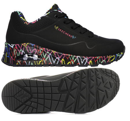 Sneakersy damskie Skechers Loving Love X Jgoldcrown Uno serduszka czarne (155506-BBK)