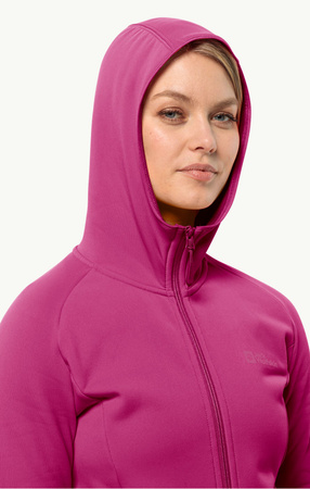 Wyprzedaż - Bluza polarowa z kapturem damska Jack Wolfskin Baiselberg Hooded FZ W sportowa różowa (1710772_2318)