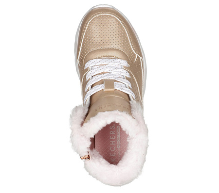 Wyprzedaż - Buty zimowe dziecięce Skechers Uno Lite Camo Dazzle sneakersy wysokie dziewczęce z futerkiem złote  (310485L-GDPK)