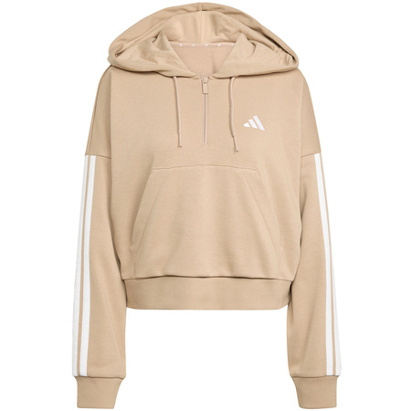 Bluza damska Essentials 3-Stripes French Terry Hoodie Quarter Zip beżowa (JX7676)