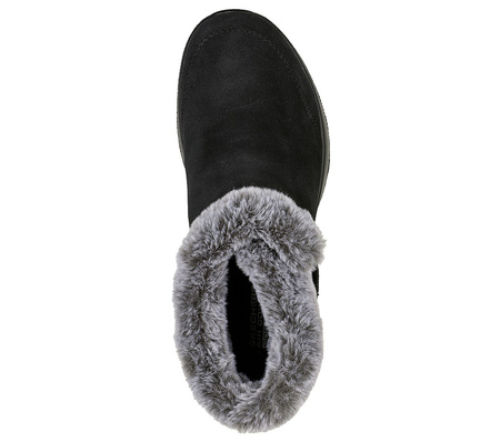 Wyprzedaż - Botki zimowe damskie Skechers On-The-Go Joy First Glance buty ze skóry zamszowej z futerkiem czarne (144041-BKGY)