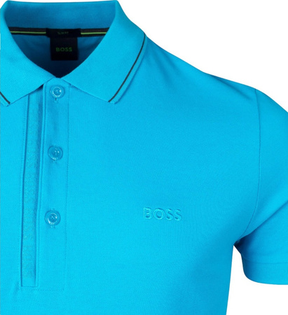 Koszulka Polo męska BOSS Paule 4 Turquoise/Aqua bawełniana slim fit turkusowa (50506195-442)