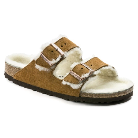 Klapki ocieplane z wełną owczą Birkenstock Arizona VL Shearling Mink skóra zamszowa wąskie narrow (1001135)