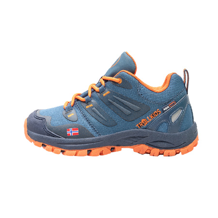 Wodoodporne buty turystyczne dziecięce dla chłopca/dziewczynki Trollkids Kids Rondane Hiker Low mystic blue/orange (259-142)