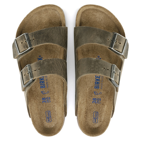 Klapki damskie/męskie Birkenstock Arizona Soft Footbed Oiled Leather Narrow Faded Khaki na wąską stopę olejowana skóra (1019377)