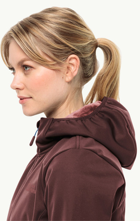 Wyprzedaż - Kurtka przejściowa z kapturem damska Jack Wolfskin Windhain Hoody W softshell czerwona (1307481_2866)