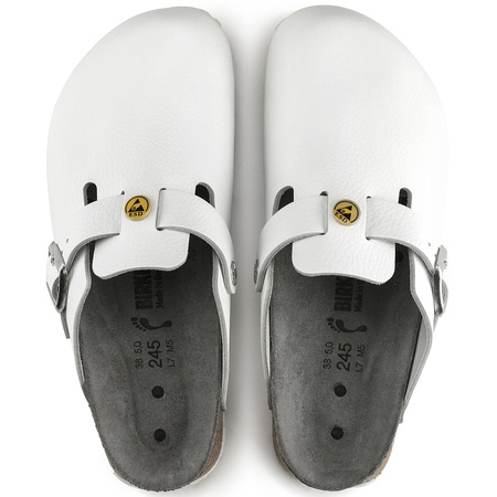 Chodaki damskie Birkenstock Boston ESD White skóra naturalna klapki medyczne narrow wąskie (0061378)