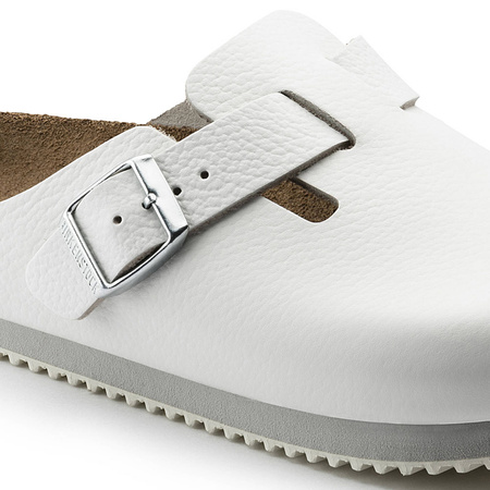 Chodaki męskie Birkenstock Boston Super Grip White skóra naturalna medyczne lekarskie klapki regular szerokie (0060134)