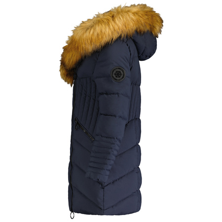 Parka zimowa damska Geo Norway CHAYA NAVY EO DB BS 068 ocieplana długa kurtka zimowa luźna z futerkowym kapturem granatowa l(WU4827F/GNO)