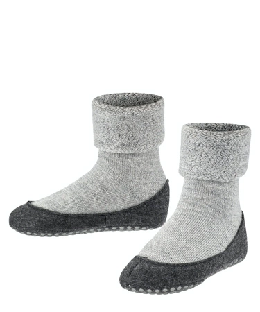 Wyprzedaż - Kapcie dziecięce z wełną merino FALKE Cosyshoe Teens SO CP light grey antypoślizgowe (10560-3400)