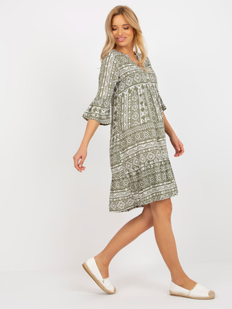 Khaki boho sukienka we wzory z falbaną SUBLEVEL  (D73771M30214H)