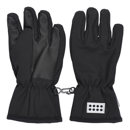 Dziecięce rękawiczki pięciopalcowe Lego Wear LWATLIN 705 - SOFTSHELL GLOVE odblaskowe czarne (22863/995)