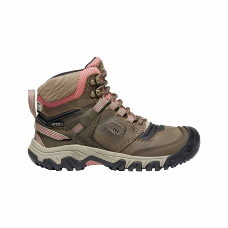 Wyprzedaż - Buty trekkingowe damskie Keen Ridge Flex Mid WP Timberwolf/Brick Dust wodoodporne oddychające brązowe (KE-1024921)