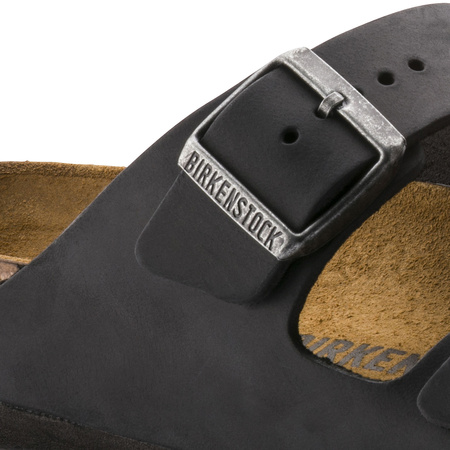 Klapki damskie/męskie Birkenstock Arizona Oiled Leather Narrow Black na wąską stopę olejowana skóra (0552113)