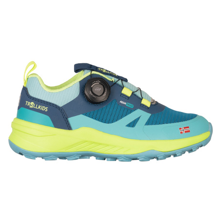 Buty Trollkids Trollfjord Hiker Low XT Waterproof niebieski portowy/wiosenny liść/mgła akwamarynowa